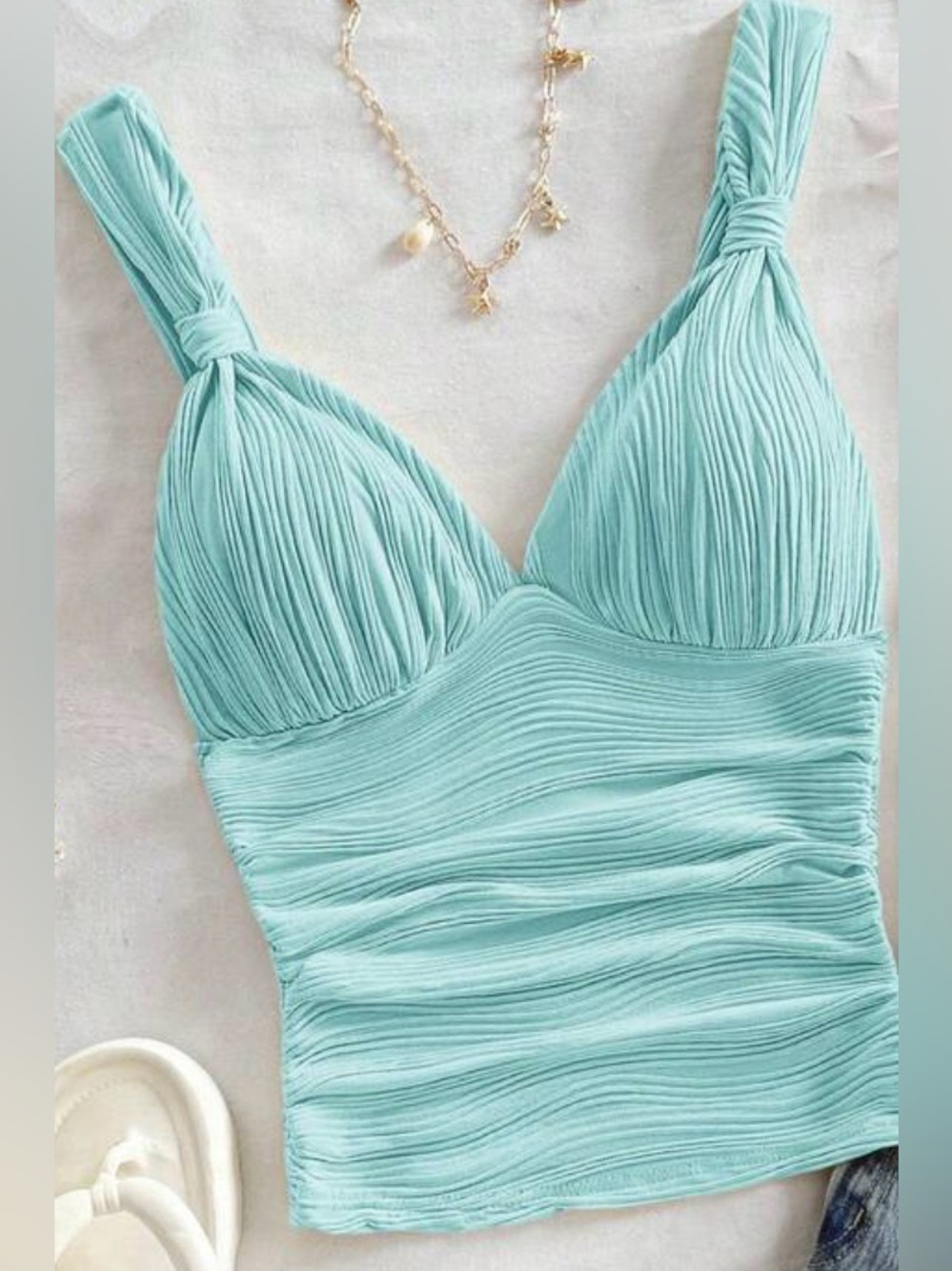 Casual Plain Color Twist Tank Tops 3pc set